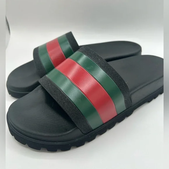 GUCCI AUTHENTIC Web Trek Lug Sole Slides Sandals Green Red Back Men’s 11 429469 - Picture 4 of 14